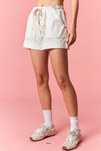 Load image into Gallery viewer, Peach Love Stripe And Floral Patchwork French Terry Shorts in Taupe Combo