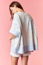Load image into Gallery viewer, Peach Love Stripe Floral Patchwork Effect Printed Terry Top in Light Blue Combo