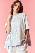 Load image into Gallery viewer, Peach Love Stripe Floral Patchwork Effect Printed Terry Top in Light Blue Combo