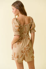 Load image into Gallery viewer, Doe & Rae Floral Embroidery Jumpsuit in Beige