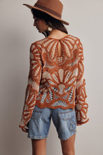 Load image into Gallery viewer, Forte Crochet Floral Pattern Sweater in Pumpkin Spice