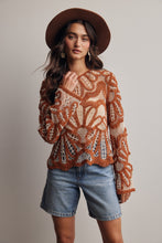 Load image into Gallery viewer, Forte Crochet Floral Pattern Sweater in Pumpkin Spice