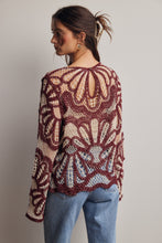 Load image into Gallery viewer, Forte Crochet Floral Pattern Sweater in Cinnamon