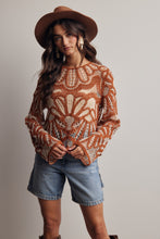 Load image into Gallery viewer, Forte Crochet Floral Pattern Sweater in Pumpkin Spice