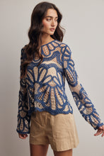 Load image into Gallery viewer, Forte Crochet Floral Pattern Sweater in English Blue