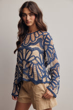 Load image into Gallery viewer, Forte Crochet Floral Pattern Sweater in English Blue
