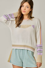 Load image into Gallery viewer, Mystree Color Block Sweater with Fish Design in Off White Mix