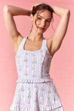 Load image into Gallery viewer, Peach Love Fitted Floral and Stripe Romper in Light Pink Multi