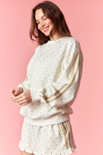 Load image into Gallery viewer, Peach Love French Terry Polka Dot Sweatshirt with Sleeve Stripes in Cream/Taupe