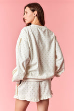 Load image into Gallery viewer, Peach Love French Terry Polka Dot Sweatshirt with Sleeve Stripes in Cream/Taupe