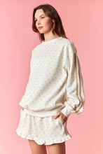 Load image into Gallery viewer, Peach Love French Terry Polka Dot Sweatshirt with Sleeve Stripes in Cream/Taupe