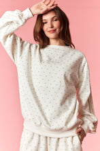 Load image into Gallery viewer, Peach Love French Terry Polka Dot Sweatshirt with Sleeve Stripes in Cream/Taupe
