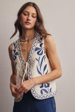 Load image into Gallery viewer, Forte Tropical Floral Embroidered Tie Front Vest in Ecru