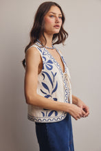 Load image into Gallery viewer, Forte Tropical Floral Embroidered Tie Front Vest in Ecru