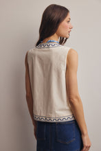 Load image into Gallery viewer, Forte Tropical Floral Embroidered Tie Front Vest in Ecru