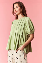 Load image into Gallery viewer, Peach Love Cotton Jersey Pleated Flare Top in Avocado
