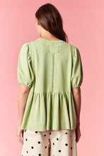 Load image into Gallery viewer, Peach Love Cotton Jersey Pleated Flare Top in Avocado