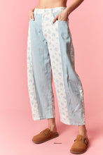 Load image into Gallery viewer, Peach Love Ditsy Floral Print and Solid Twill Denim Barrel Pants in Light Blue Combo