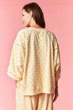 Load image into Gallery viewer, Peach Love Piping & Mini Dot Printed French Terry Top in Butter Yellow/Light Blue