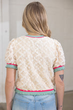 Load image into Gallery viewer, VOY Stripe Ribbed Knit Band Floral Textured Lace Top in Cream