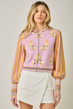 Load image into Gallery viewer, Mystree Floral Sweater Bomber Jacket in Rose/Orange