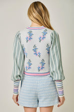 Load image into Gallery viewer, Mystree Floral Sweater Bomber Jacket in Ivory