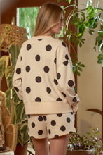 Load image into Gallery viewer, Jade by Jane Polka Dot Crew Neck Sweatshirt Shorts Set in Beige