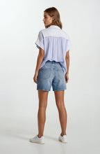 Load image into Gallery viewer, Doe & Rae Mix Media Button Down Boxy Shirt in Pastel Blue