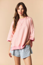 Load image into Gallery viewer, Peach Love OVERSIZED Candy Striped Lettuce Marrow Edge Top in Cream/Pink