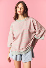 Load image into Gallery viewer, Peach Love OVERSIZED Candy Striped Lettuce Marrow Edge Top in Sage/Pink