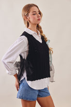 Load image into Gallery viewer, Listicle Pointelle Knit Ribbon-Tie Vest Top in Black