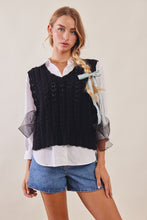 Load image into Gallery viewer, Listicle Pointelle Knit Ribbon-Tie Vest Top in Black