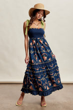 Load image into Gallery viewer, Listicle Floral Smocked Tiered Maxi Dress in Navy