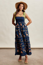 Load image into Gallery viewer, Listicle Floral Smocked Tiered Maxi Dress in Navy