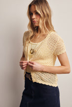 Load image into Gallery viewer, Forte Open Crochet Short Sleeve Cardigan Top in Butter Yellow