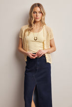 Load image into Gallery viewer, Forte Open Crochet Short Sleeve Cardigan Top in Butter Yellow