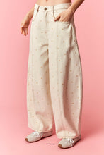 Load image into Gallery viewer, Peach Love Mini Polka Dot Printed Wide Denim Pants in Cream/Taupe