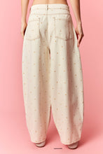 Load image into Gallery viewer, Peach Love Mini Polka Dot Printed Wide Denim Pants in Cream/Taupe