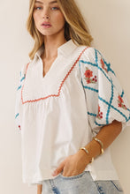 Load image into Gallery viewer, Oddi Cotton Poplin Top with Embroidery in White