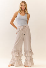Load image into Gallery viewer, Oddi Striped Pants with Ruffle Hems in Taupe Combo