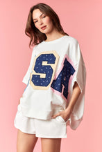 Load image into Gallery viewer, Peach Love Floral Print Twill USA Patched Top in Off White