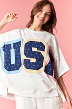 Load image into Gallery viewer, Peach Love Floral Print Twill USA Patched Top in Off White