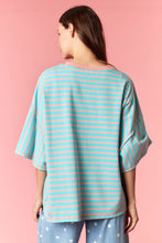 Load image into Gallery viewer, Peach Love OVERSIZED Contrasting Color Striped Top in Salmon/Jade