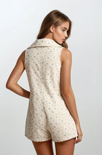 Load image into Gallery viewer, Doe & Rae Chambray Floral Button-front Sleeveless Romper in Cream
