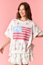 Load image into Gallery viewer, Peach Love Big Dot French Terry Stars And Stripe Flag Patched Top in Light Pink/Off White