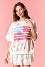 Load image into Gallery viewer, Peach Love Big Dot French Terry Stars And Stripe Flag Patched Top in Light Pink/Off White