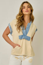 Load image into Gallery viewer, Mystree Hooded Top with Denim Trim in Washed Oat