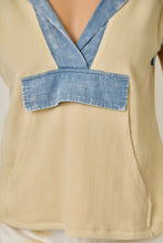 Load image into Gallery viewer, Mystree Hooded Top with Denim Trim in Washed Oat