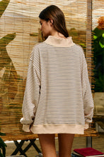 Load image into Gallery viewer, BucketList Stripe Print Mock Neck Oversized Sweatshirt in Peach/Blue