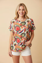 Load image into Gallery viewer, Heimish Waffle Knit Floral Print Top in Peach Multi